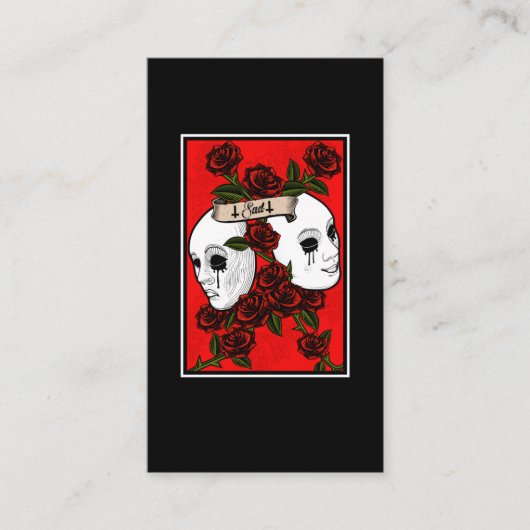 Sad Theater Mask Flowers Pastel Goth Visitekaartje (Voorkant)