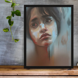 Sad Vrouw Abstract AI Gegenereerde Kunst Foto Afdruk