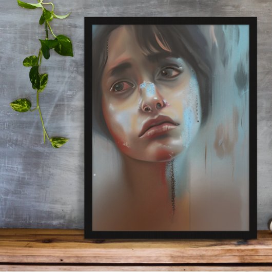 Sad Vrouw Abstract AI Gegenereerde Kunst Foto Afdruk