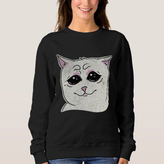 Sad White Cat Meme  Sarcastic Kitty Animal  Retro Trui (Voorkant)