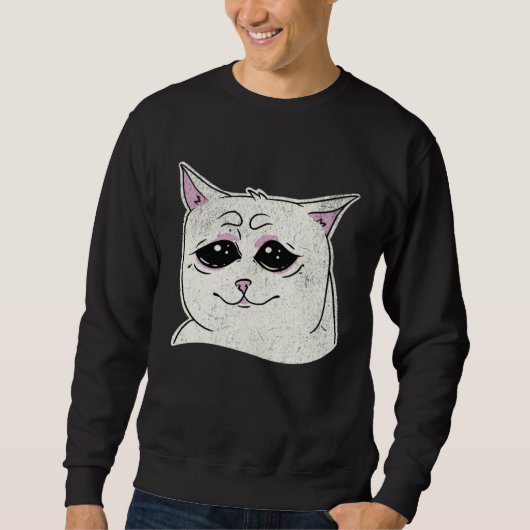 Sad White Cat Meme  Sarcastic Kitty Animal  Retro Trui (Voorkant)