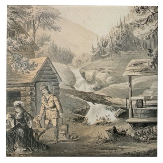 "Saddle Mending", Poster voor "Davy Crockett"-star Tegeltje (Voorkant)