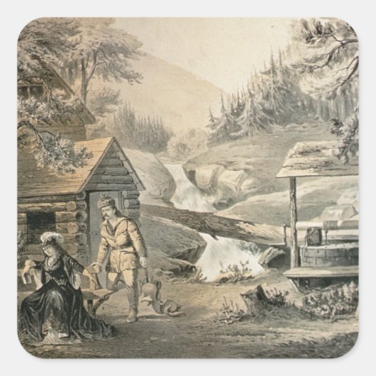 "Saddle Mending", Poster voor "Davy Crockett"-star Vierkante Sticker (Voorkant)