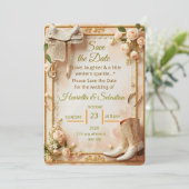 Saddle & Sparkle – Westerne bruiloft Bewaar de dat (Staand voorkant)