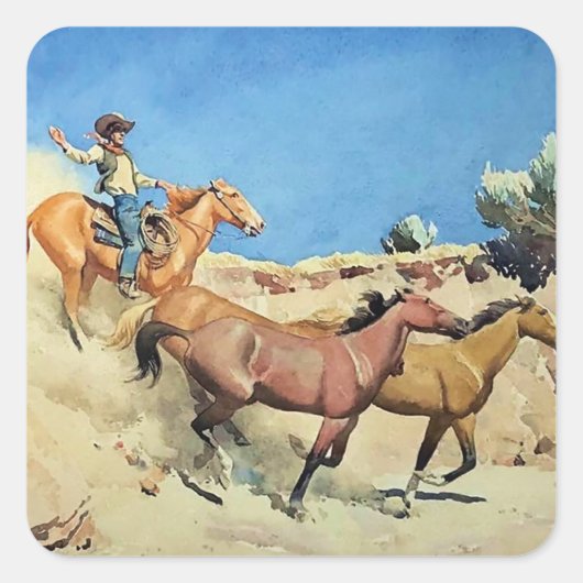 “Saddle Stock” Western Art van Maynard Dixon Vierkante Sticker (Voorkant)