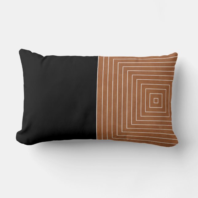 Saddle Tan Black White Squares Kussen (Voorkant)