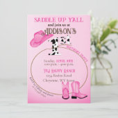 Saddle Up 1e Verjaardag Roze Cowgirl Laarzen Pet Kaart (Staand voorkant)