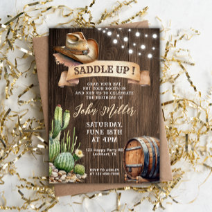 Saddle Up Birthday - Western Cowboy Pet & Cactus Kaart