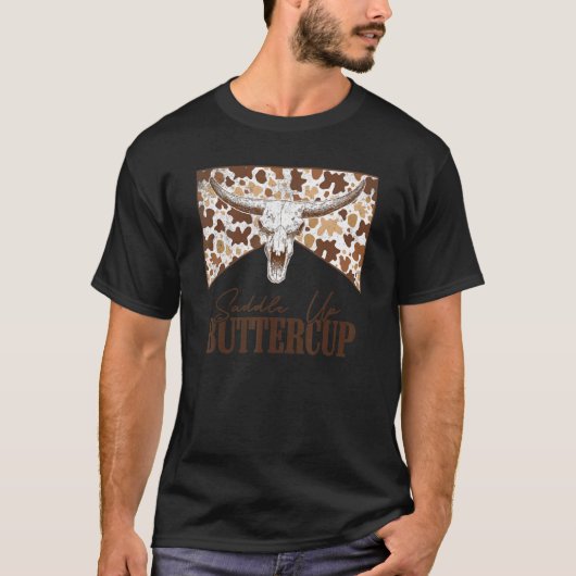 Saddle Up Buttercup leopard Bull Skull Western Cou T-shirt (Voorkant)