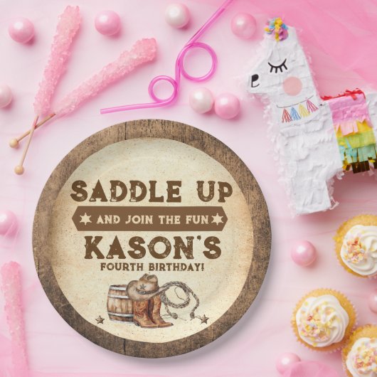 Saddle Up Country Western Verjaardag Papieren Bordje (Feest)
