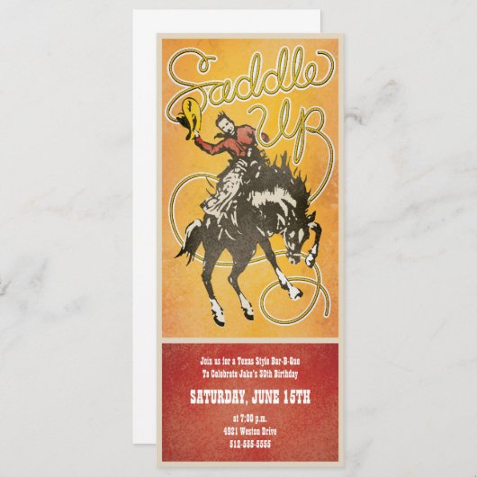 Saddle Up Cowboy Party Invitation Kaart (Voorkant / Achterkant)