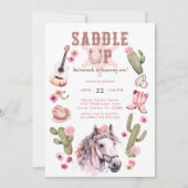 Saddle Up Cowgirl Horse 1e verjaardagsfeestje Kaart (Voorkant)