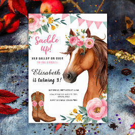 "Saddle Up" Floral Horse & Cowgirl Boots Verjaarda Kaart