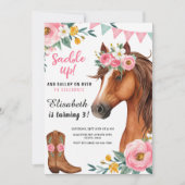 "Saddle Up" Floral Horse & Cowgirl Boots Verjaarda Kaart (Voorkant)