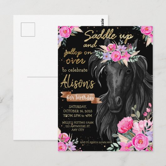Saddle Up gold Black Horse Cowgirl Briefkaart (Voorkant / Achterkant)