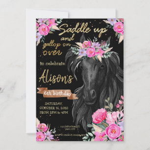 Saddle Up gold Black Horse Cowgirl Kaart
