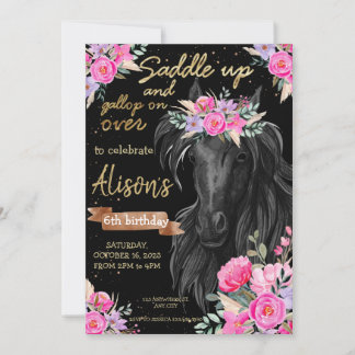 Saddle Up gold Black Horse Cowgirl Kaart