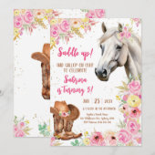 Saddle Up Horse Cowgirl Birthday Invitation Kaart (Voorkant / Achterkant)