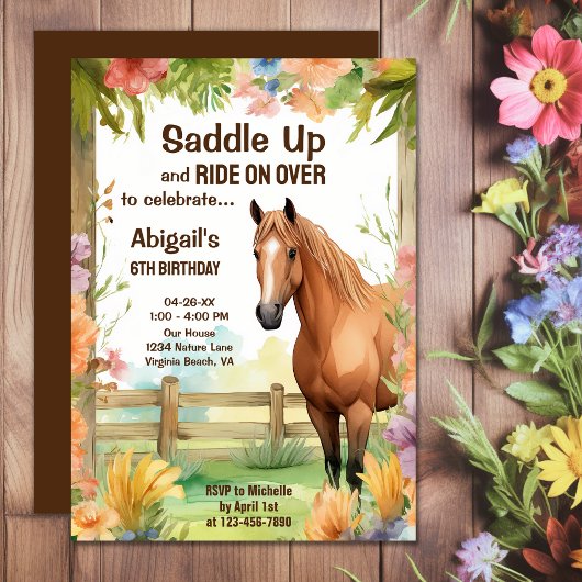 Saddle Up  Paard en Bloemen Verjaardag Kaart