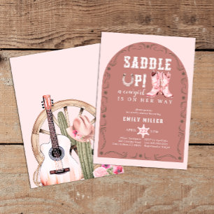Saddle Up Pink Cowgirl Baby shower Uitnodigen Kaart