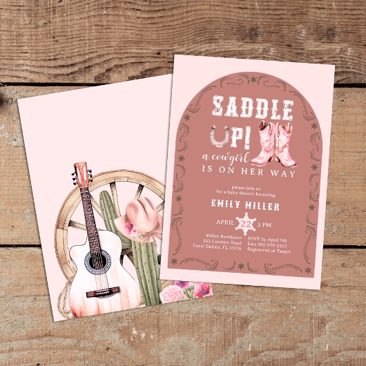 Saddle Up Pink Cowgirl Baby shower Uitnodigen Kaart