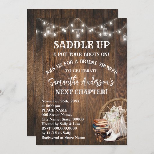 Saddle Up Put Your Boots & Books Bridal Shower Kaart (Voorkant / Achterkant)