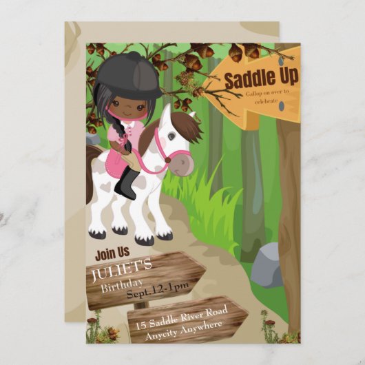 Saddle Up Verjaardagsuitnodiging (Meisje) (Voorkant / Achterkant)