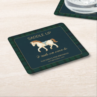 Saddle Up Vintage Preppy Horse Birthday Kartonnen Onderzetters