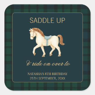 Saddle Up Vintage Preppy Horse Birthday Vierkante Sticker