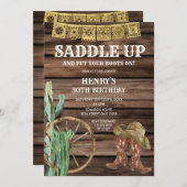 Saddle Up Westerne Cowboy Verjaardag Rustiek Hout Kaart (Voorkant / Achterkant)