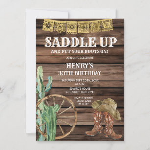 Saddle Up Westerne Cowboy Verjaardag Rustiek Hout Kaart