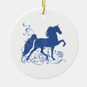 Saddlebred Vijf Gang Bloemblauw Keramisch Ornament