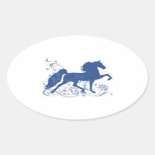 Saddlebred Vijf Gang Bloemblauw Ovale Sticker