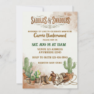 Saddles & Swaddles Watercolor Western Baby Shower Kaart