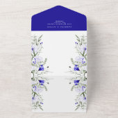 Sade of Royal Blue Ivory Floral Wedding All In One Uitnodiging (Buitenkant)