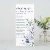 Sade of Royal Blue Ivory Floral Wedding Menu (Staand voorkant)