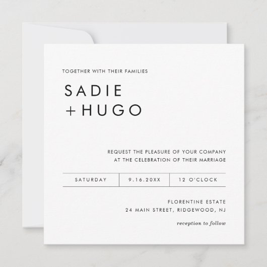 SADIE Minimal Square Wedding Invite Photo, QR-code Kaart (Voorkant)