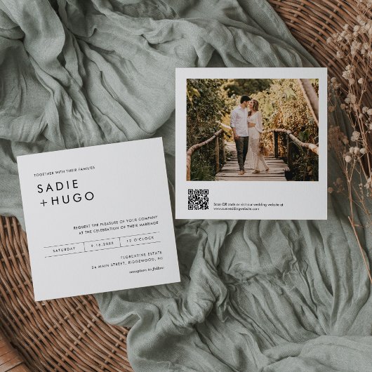 SADIE Minimal Square Wedding Invite Photo, QR-code Kaart
