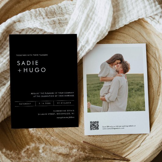 SADIE Minimale bruiloft met foto- en QR-code Kaart