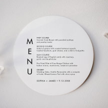 SADIE Minimalistische ronde bruiloft diner menu