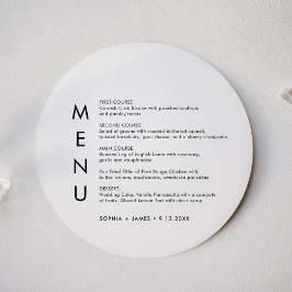 SADIE Minimalistische ronde bruiloft diner menu Kaart