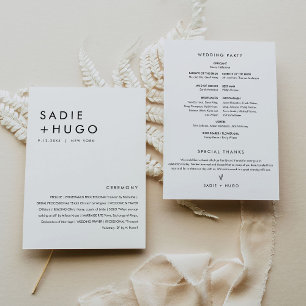 SADIE Modern Minimal Wedding Program 5x7 Flat Kaar Kaart