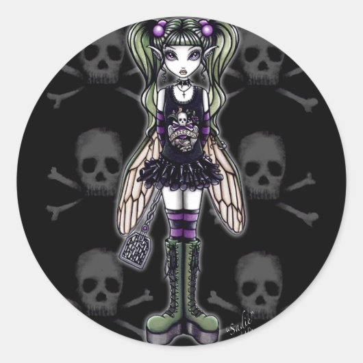 "Sadie" Punk Fly Faery Schattigee schedel Stickers (Voorkant)
