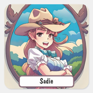 Sadie The Cowgirl, met de maatnaaktnoot. Vierkante Sticker