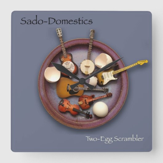 Sado-Domestics Two-Egg Scrambler Wall Clock Vierkante Klok (Voorkant)