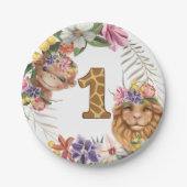 Safari 1e eerste aap leeuw papieren bordje (Voorkant)