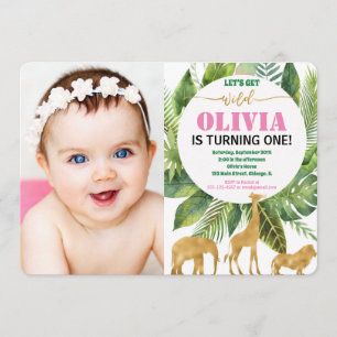 Safari 1e verjaardag foto-uitnodiging wild kaart