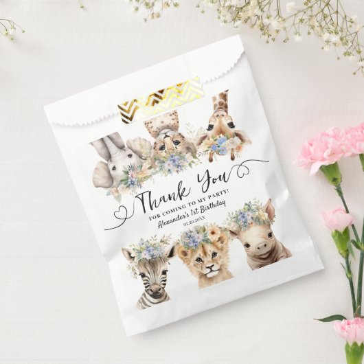 Safari 1e Verjaardag Junle Animals Boy Bedankt Bedankzakje (Gezegeld)