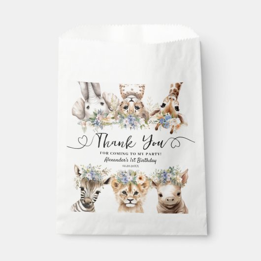 Safari 1e Verjaardag Junle Animals Boy Bedankt Bedankzakje (Voorkant)