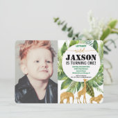 Safari 1e verjaardag uitnodiging jongen foto (Staand voorkant)